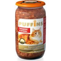Puffins 650г конс. Влажный корм для взрослых кошек Говядина и печень